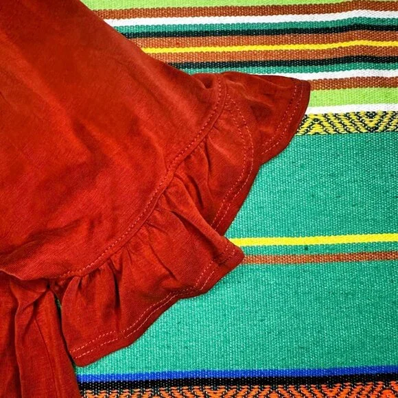 Green Envelope Button Down Flutter Short Sleeve Top in Rust red size small - Picture 8 of 10